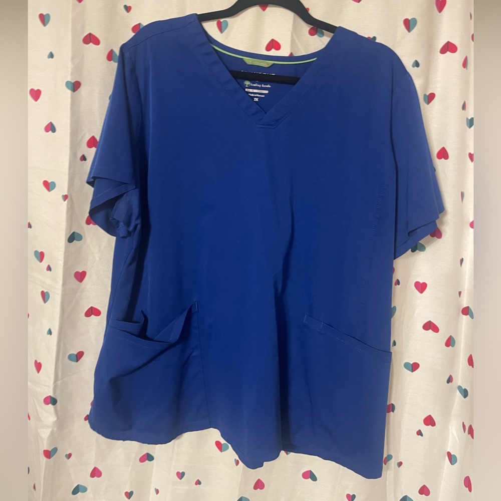 Healing hands scrub top 2XL blue